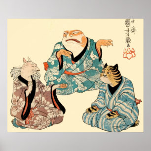 Poster Grenouille et tigre jouant à un jeu de ken comique