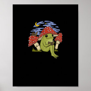 Poster Grenouille fan de livre avec chapeau de champignon