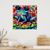 Poster Grenouille florale impressionniste Whimsical bleu  (Cuisine)