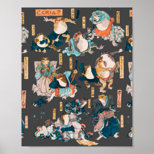 Poster Grenouille japonaise ukiyo-e Froggies