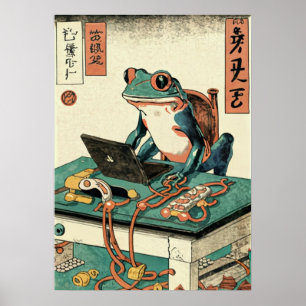 Poster Grenouille jouant à des jeux PC, art de grenouille