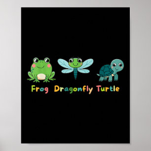 Poster Grenouille libellule Tortue mignonne Enfants anima