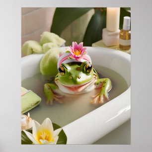 Poster Grenouille mignonne, Amusant Salle de bain Art, Id