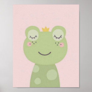 Poster Grenouille mignonne. Fond rose.
