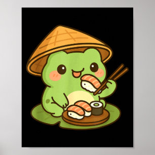 Poster Grenouille Mignonne Mangeant Sushi Anime Japonais