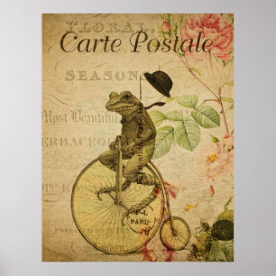Poster Grenouille sur bicyclette Carte postale Vintage fr