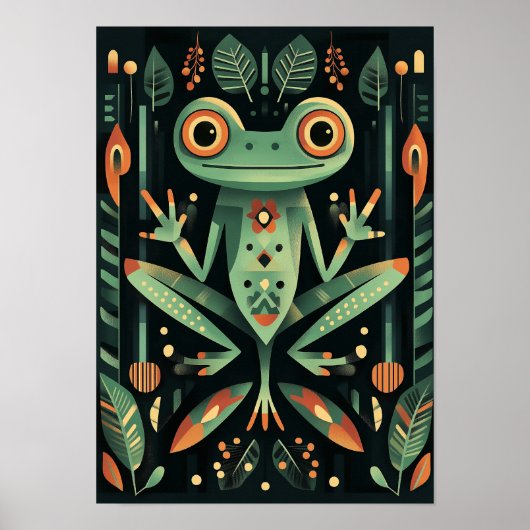 Poster Grenouille verte géométrique (Devant)