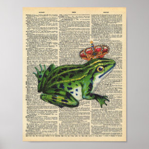 Poster grenouille vintage avec couronne sur la page du di