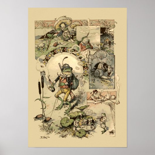 Poster Grenouilles Vintage Champignons Escargots (Devant)