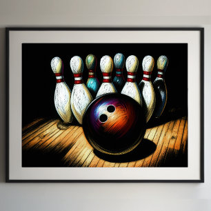 Poster Grève de Bowling Dessin Pastel