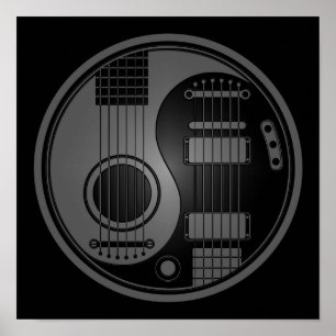 Poster Grey and Black Acoustic Electric Guitars Yin Yang