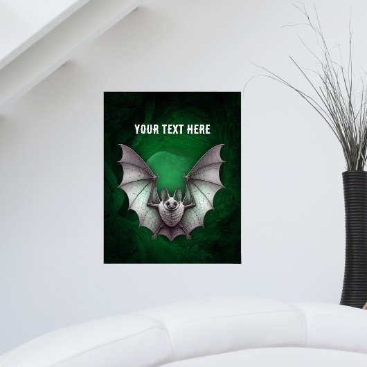 Poster Grey Bat Wings Spread Spooky Green Cave Black