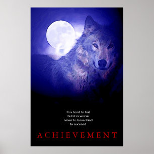 Poster Grey Wolf Motivational Unique Blue Night Fullmoon