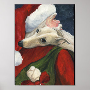 Poster Greyhound and Santa Claus Dog Art Print