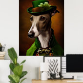 Poster Greyhound Dog en tenue de la Saint Patrick (Bureau à domicile)