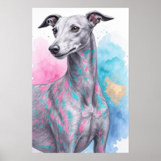 Poster Greyhound moderne en Aquarelle Abstraite personnal