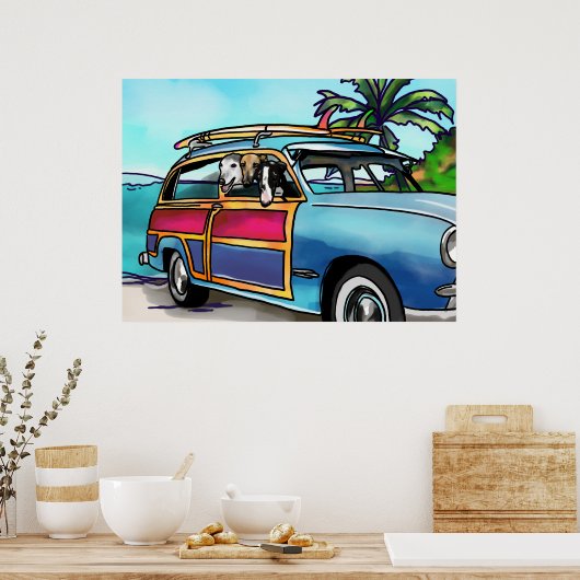 Poster Greyhounds dans un bol à la plage (Cuisine)