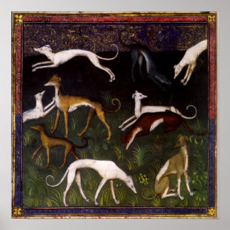 Poster Greyhounds médiéval dans les bois profonds