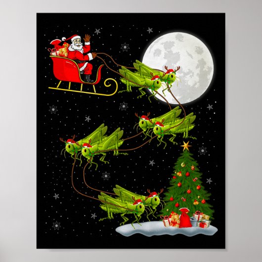 Poster Grhopper Santa Sleigh Flying Funny Magical Christm (Devant)