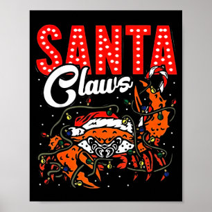 Poster Griffes de Noël Santa Claus Lumières de crabe drôl