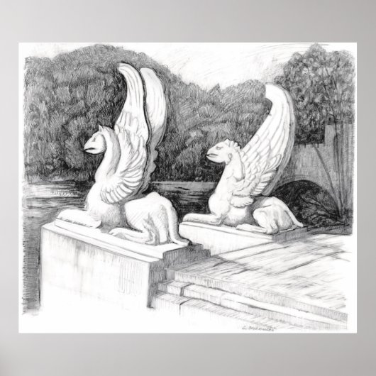 Poster Griffins sculpté crayon monochrome Art (Devant)