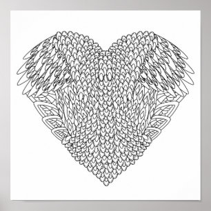 Poster Griffonnage à ailes 2 de coeur