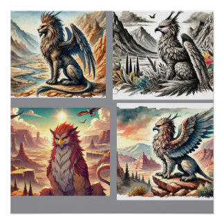 Poster Griffons, Dragons et paysages désolés