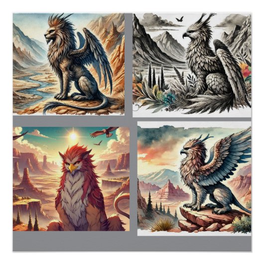 Poster Griffons, Dragons et paysages désolés (Devant)