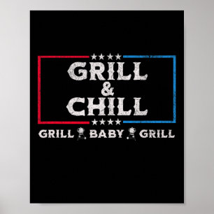 Poster Grill And Chill Drôle Élection Sarcastique Barbecu