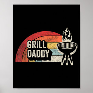 Poster Grill Daddy Rétro Sunset BBQ Graphique Pour Papa