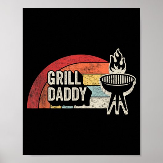 Poster Grill Daddy Rétro Sunset BBQ Graphique Pour Papa (Devant)