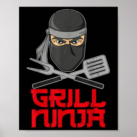 Poster Grill Ninja - Funny Barbeque Hibachi Grill Fork &a (Devant)