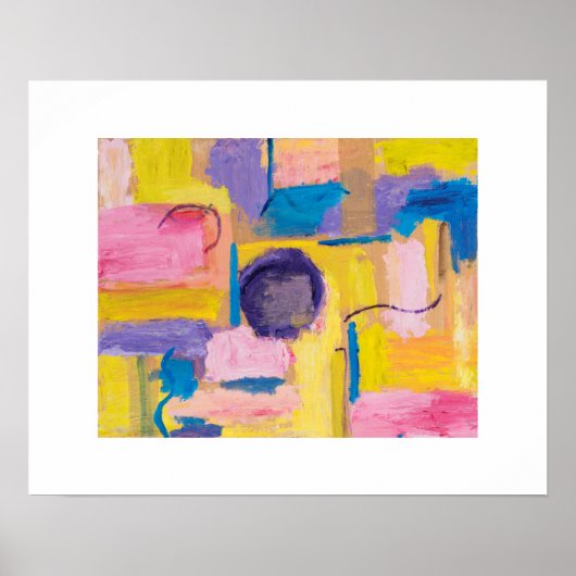 Poster Grille Abstraite jaune et rose avec point pourpre (Devant)