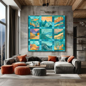 Poster Grille d'art Abstrait du désert turquoise encadré 