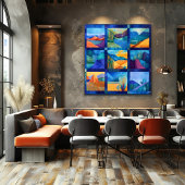 Poster Grille d'art du désert encadré bleu - Géométrique