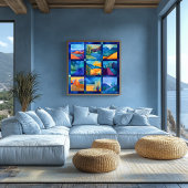 Poster Grille d'art du désert encadré bleu - Géométrique