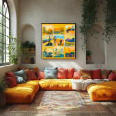 Poster Grille d'art du désert encadré jaune - Géométrique