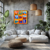 Poster Grille d'art du désert encadré orange - Géométriqu