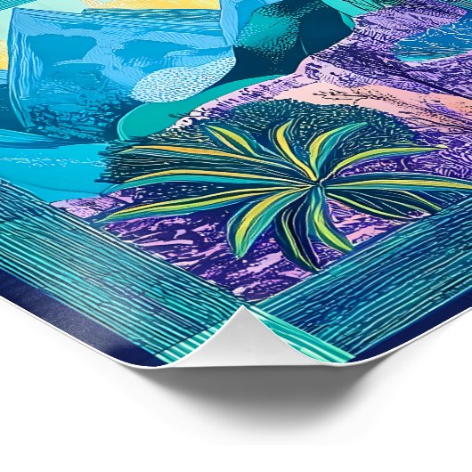 Poster Grille d'art du désert encadré turquoise et bleu - (Coin)