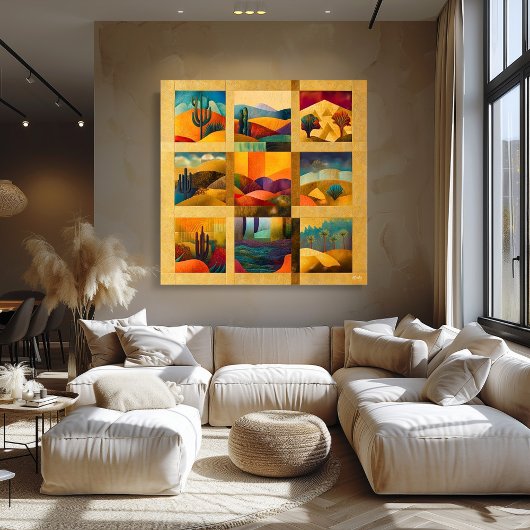 Poster Grille d'art du désert encadrée d'or - Géométrique