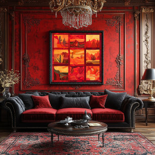 Poster Grille d'art du désert encadrée en rouge - Gras gé