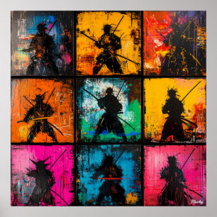 Poster Grille d'art Silhouette Samurai Style Graffiti Gra