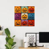 Poster Grille de citrouilles Jack-o'-Lantern Art Pop pour (Bureau à domicile)