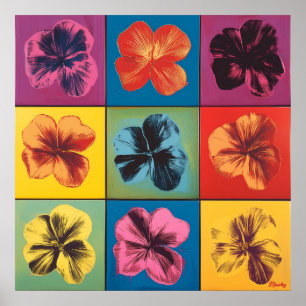 Poster Grille de fleurs d'hibiscus vibrantes dans le styl