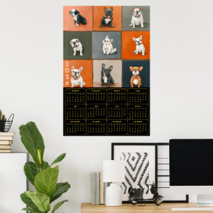 Poster Grille de portrait de Bouledogue Français avec cal