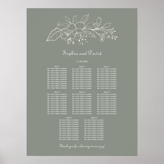 Poster Grille de sièges Mariages de 8 tables de taille mi (Devant)