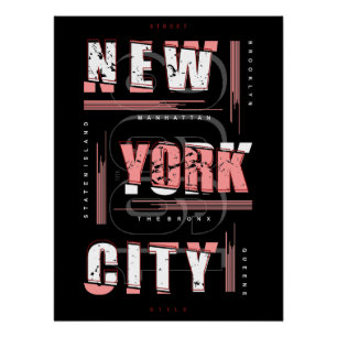 Poster Grille de typographie de New York : Boroughs & Cit