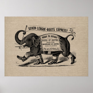 Poster Grille d'éléphant vintage Victorian ad burlap lin