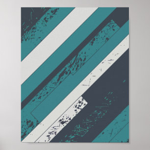 Poster Grille diagonale texturée en Turquoise et blanc