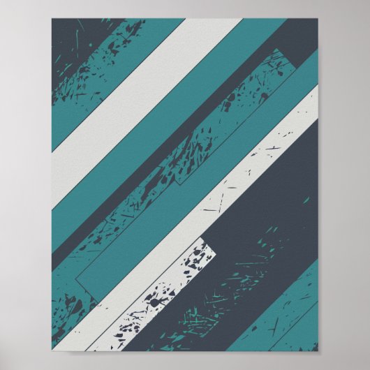 Poster Grille diagonale texturée en Turquoise et blanc (Devant)